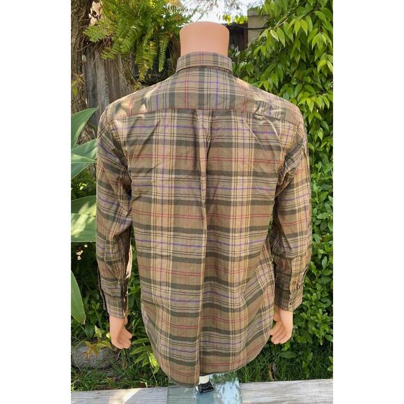 VTG Saks Fifth Avenue Flannel Mens Medium Made In USA Long Sleeve Brown/Green - Picture 4 of 8